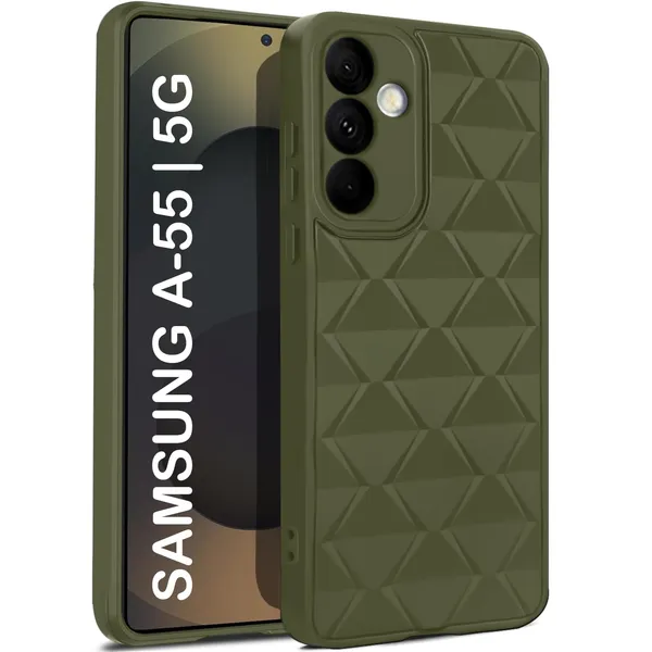 TRUEUPGRADE_Diamond_Cut-Out_Back_Case_Cover_for_Samsung_Galaxy_A55_5G_|_Stylish_&_Protective_Case_|_Silicone_Stylish_Back_Case_for_Samsung_Galaxy_A55_5G_-_Military_Green
