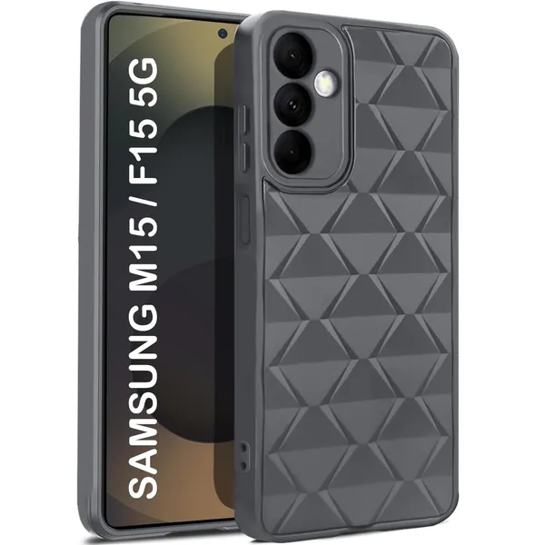 TRUEUPGRADE_Diamond_Cut-Out_Back_Case_Cover_for_Samsung_Galaxy_M15_/_F15_(5G)_|_Stylish_&_Protective_Case_|_Silicone_Stylish_Back_Case_for_Samsung_Galaxy_M15_/_F15_(5G)_-_Grey