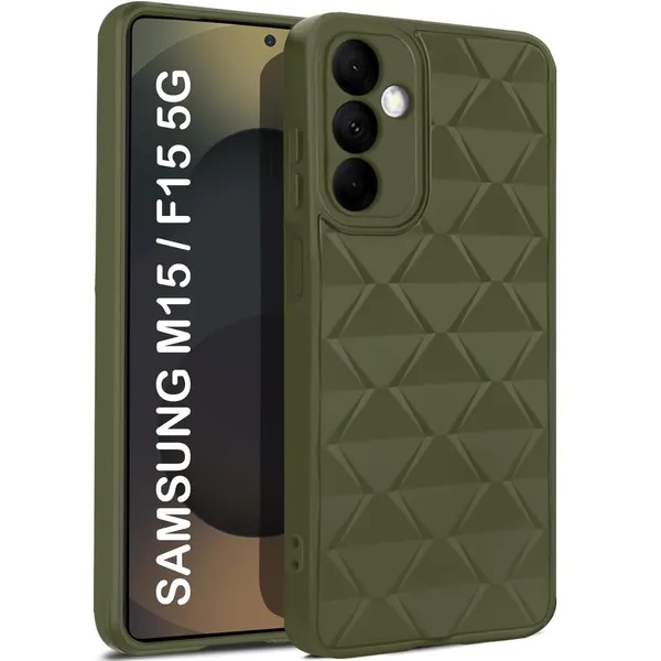 TRUEUPGRADE_Diamond_Cut-Out_Back_Case_Cover_for_Samsung_Galaxy_M15_/_F15_(5G)_|_Stylish_&_Protective_Case_|_Silicone_Stylish_Back_Case_for_Samsung_Galaxy_M15_/_F15_(5G)_-_Military_Green