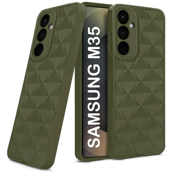 TRUEUPGRADE_Diamond_Cut-Out_Back_Case_Cover_for_Samsung_Galaxy_M35_5G_|_Stylish_&_Protective_Case_|_Silicone_Stylish_Back_Case_for_Samsung_Galaxy_M35_5G_-_Military_Green