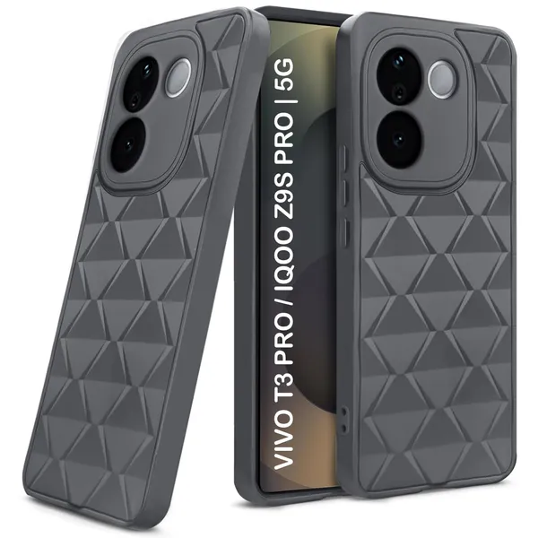 TRUEUPGRADE_Diamond_Cut-Out_Back_Case_Cover_for_Vivo_T3_Pro_5G_/_IQOO_Z9s_Pro_5G_|_Stylish_&_Protective_Case_|_Silicone_Stylish_Back_Case_for_Vivo_T3_Pro_5G_/_IQOO_Z9s_Pro_5G_-_Grey