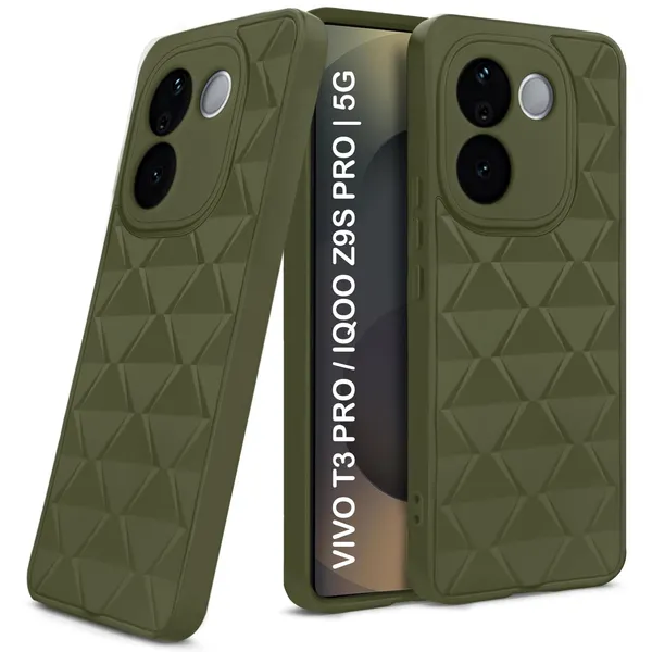 TRUEUPGRADE_Diamond_Cut-Out_Back_Case_Cover_for_Vivo_T3_Pro_5G_/_IQOO_Z9s_Pro_5G_|_Stylish_&_Protective_Case_|_Silicone_Stylish_Back_Case_for_Vivo_T3_Pro_5G_/_IQOO_Z9s_Pro_5G_-_Military_Green