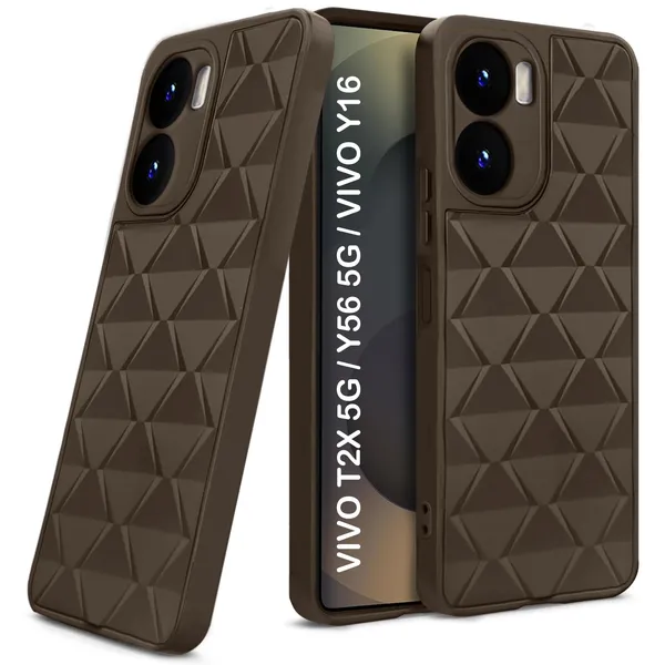 TRUEUPGRADE_Diamond_Cut-Out_Back_Case_Cover_for_Vivo_T2X_/_Y56_/_Y16_(4G)_|_Stylish_&_Protective_Case_|_Silicone_Stylish_Back_Case_for_Vivo_T2X_/_Y56_/_Y16_(4G)_-_Brown
