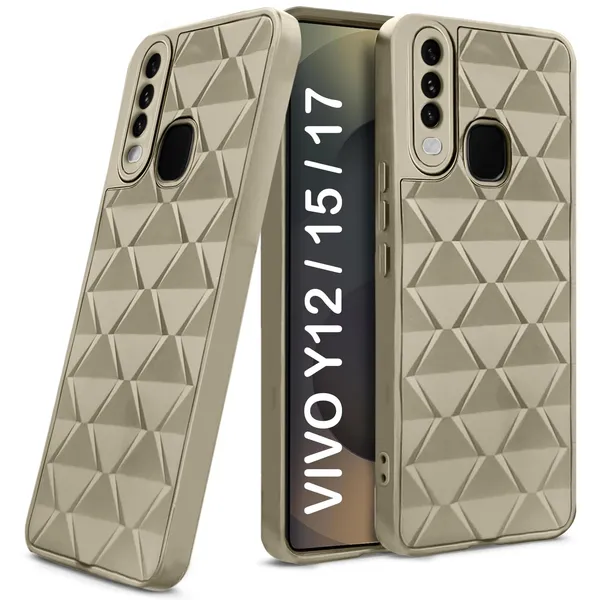 TRUEUPGRADE_Diamond_Cut-Out_Back_Case_Cover_for_Vivo_Y12_/_Y15_/_Y17_/_U10_|_Stylish_&_Protective_Case_|_Silicone_Stylish_Back_Case_for_Vivo_Y12_/_Y15_/_Y17_/_U10_-_Cream