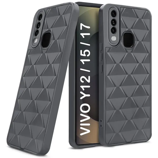 TRUEUPGRADE_Diamond_Cut-Out_Back_Case_Cover_for_Vivo_Y12_/_Y15_/_Y17_/_U10_|_Stylish_&_Protective_Case_|_Silicone_Stylish_Back_Case_for_Vivo_Y12_/_Y15_/_Y17_/_U10_-_Grey
