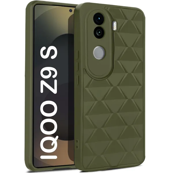 TRUEUPGRADE_Diamond_Cut-Out_Back_Case_Cover_for_Vivo_V40e_/_iQOO_Z9s_5G_|_Stylish_&_Protective_Case_|_Silicone_Stylish_Back_Case_for_Vivo_V40e_/_iQOO_Z9s_5G_-_Military_Green