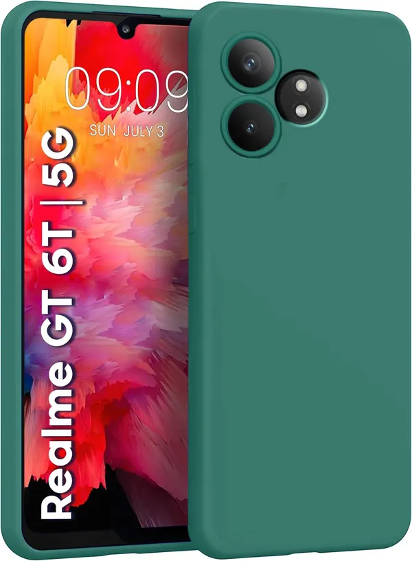 TRUEUPGRADE_Liquid_Silicone_Designed_Back_Case_Cover_for_Realme_GT_6_|_GT_6T_5G_|_Microfiber_Inside,_Full_Protection_|_Bumper_Back_Cover_Case_for_Realme_GT_6_|_GT_6T_5G_-_Green
