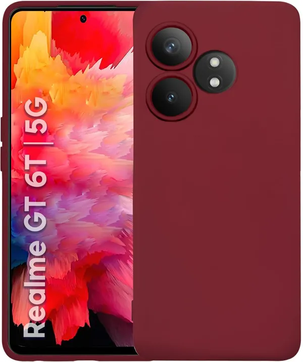 TRUEUPGRADE_Liquid_Silicone_Designed_Back_Case_Cover_for_Realme_GT_6_|_GT_6T_5G_|_Microfiber_Inside,_Full_Protection_|_Bumper_Back_Cover_Case_for_Realme_GT_6_|_GT_6T_5G_-_Wine