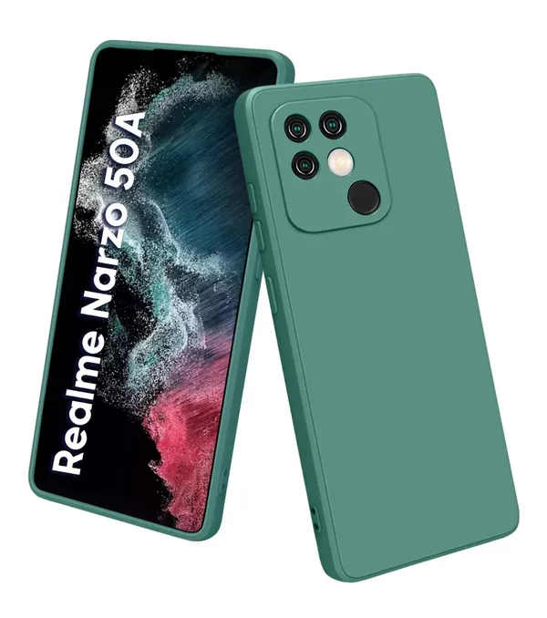 TRUEUPGRADE_Liquid_Silicone_Designed_Case_Cover_for_Realme_Narzo_50A_|_Microfiber_Inside_|_360_Degree_Protection_Back_Cover_Case_for_Realme_Narzo_50A_-_Green