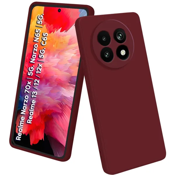 TRUEUPGRADE_Liquid_Silicone_Designed_Back_Case_Cover_for_Realme_Narzo_70x_5G_/_N65_/_Realme_13/12_/_12X_5G_/_C65_5G_|_Microfiber_Inside_|_Bumper_Back_Cover_Case_for_Realme_Narzo_70x_5G_-_Wine