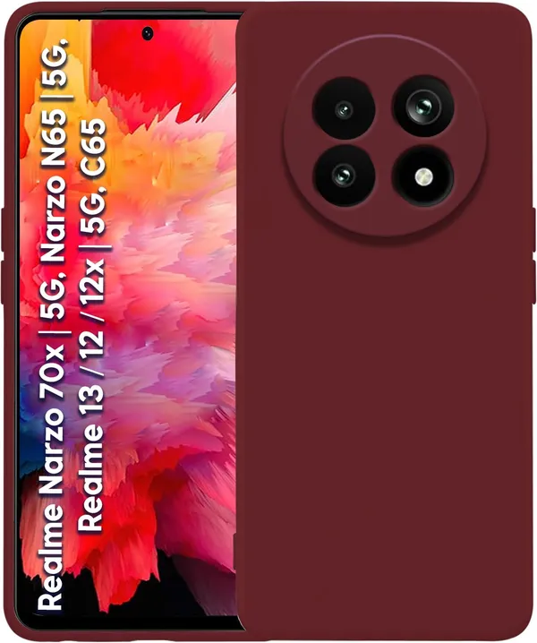 TRUEUPGRADE_Liquid_Silicone_Designed_Back_Case_Cover_for_Realme_Narzo_70x_5G_/_N65_/_Realme_13/12_/_12X_5G_/_C65_5G_|_Microfiber_Inside_|_Bumper_Back_Cover_Case_for_Realme_Narzo_70x_5G_-_Wine