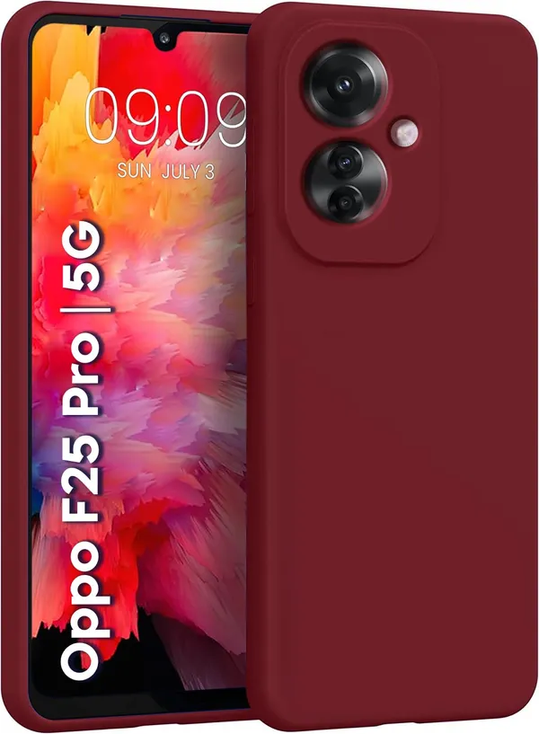 TRUEUPGRADE_Compatible_with_Oppo_F25_Pro_5G_Back_Cover_Case,_Liquid_Silicone_Cover,_Full_Body_Protective_Cover,_Shockproof,_Slim_Phone_Cover,_Anti-Scratch_Soft_Microfiber_Lining_-_Wine