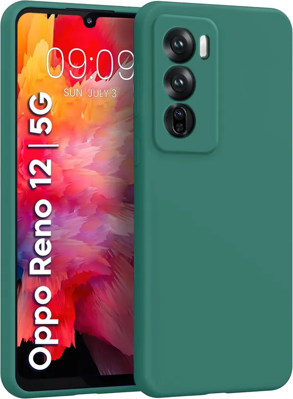 TRUEUPGRADE_Compatible_with_Oppo_Reno_12_5G_Back_Cover_Case,_Liquid_Silicone_Cover,_Full_Body_Protective_Cover,_Shockproof,_Slim_Phone_Cover,_Anti-Scratch_Soft_Microfiber_Lining_-_Green