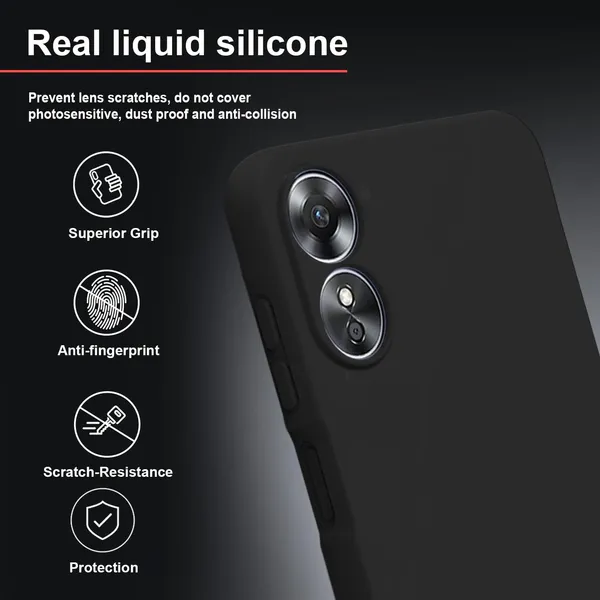 TRUEUPGRADE_Compatible_with_Oppo_A17_Back_Cover_Case,_Liquid_Silicone_Cover,_Full_Body_Protective_Cover,_Shockproof,_Anti-Scratch_Soft_Microfiber_Lining_-_Black