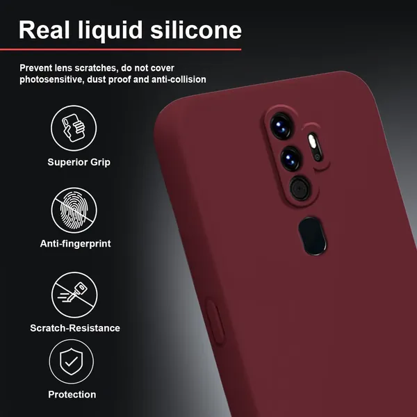 TRUEUPGRADE_Compatible_with_Oppo_A5_2020_/_A9_2020_Back_Cover_Case,_Liquid_Silicone_Cover,_Full_Body_Protective_Cover,_Shockproof,_Anti-Scratch_Soft_Microfiber_Lining_-_Wine