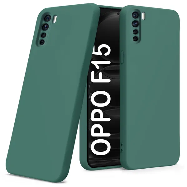 TRUEUPGRADE_Compatible_with_Oppo_F15_Back_Cover_Case,_Liquid_Silicone_Cover,_Full_Body_Protective_Cover,_Shockproof,_Anti-Scratch_Soft_Microfiber_Lining_-_Green