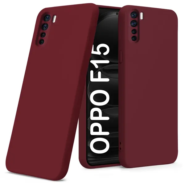TRUEUPGRADE_Compatible_with_Oppo_F15_Back_Cover_Case,_Liquid_Silicone_Cover,_Full_Body_Protective_Cover,_Shockproof,_Anti-Scratch_Soft_Microfiber_Lining_-_Wine