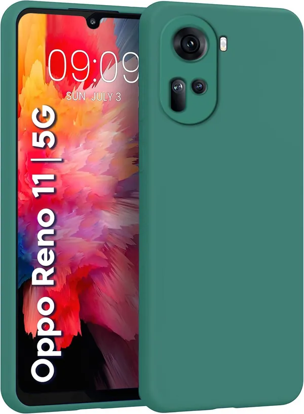 TRUEUPGRADE_Liquid_Silicone_Designed_Back_Case_Cover_for_Oppo_Reno_11_5G_|_Microfiber_Inside_|_Bumper_Back_Cover_Case_for_Oppo_Reno_11_5G_-_Green
