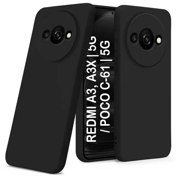TRUEUPGRADE_Compatible_with_Redmi_A3_|_Redmi_A3X_|_Poco_C61_Back_Cover_Case,_Liquid_Silicone_Cover,_Full_Body_Protective_Cover,_Shockproof,_Anti-Scratch_Soft_Microfiber_Lining_-_Black
