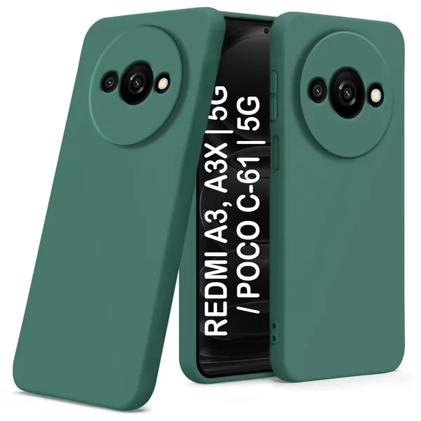 TRUEUPGRADE_Compatible_with_Redmi_A3_|_Redmi_A3X_|_Poco_C61_Back_Cover_Case,_Liquid_Silicone_Cover,_Full_Body_Protective_Cover,_Shockproof,_Anti-Scratch_Soft_Microfiber_Lining_-_Green