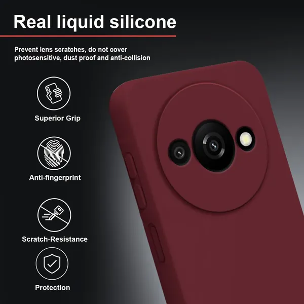 TRUEUPGRADE_Compatible_with_Redmi_A3_|_Redmi_A3X_|_Poco_C61_Back_Cover_Case,_Liquid_Silicone_Cover,_Full_Body_Protective_Cover,_Shockproof,_Anti-Scratch_Soft_Microfiber_Lining_-_Wine