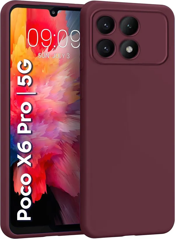 TRUEUPGRADE_Liquid_Silicone_Designed_Back_Case_Cover_for_Poco_X6_Pro_5G_|_Microfiber_Inside_|_Bumper_Back_Cover_Case_for_Poco_X6_Pro_5G_-_Wine