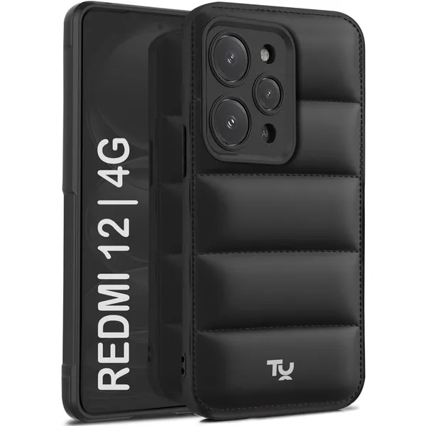 TRUEUPGRADE_Designed_for_Mi_Redmi_12_4G_|_Camera_Bump_&_360�_Flexible_Puff_Armor_Protection_|_Matte_Soft_Shock_Proof_Rubberised_Back_Case_Cover_(Black)