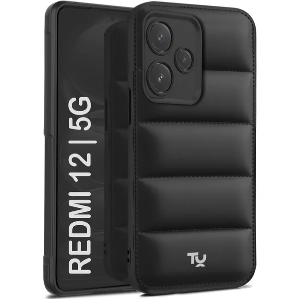 TRUEUPGRADE_Designed_for_Mi_Redmi_12_5G_|_Camera_Bump_&_360�_Flexible_Puff_Armor_Protection_|_Matte_Soft_Shock_Proof_Rubberised_Back_Case_Cover_(Black)