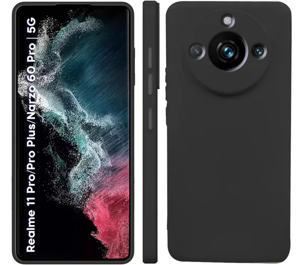 TRUEUPGRADE_Compatible_With_Realme_11_Pro_Plus/Narzo_60_Pro_5G_Back_Cover_Case,_Liquid_Silicone_Full_Body_Protective_Cover,_Shockproof_Slim_Phone_Cover_-_Black