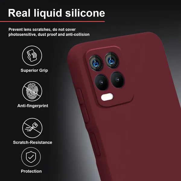 TRUEUPGRADE_Compatible_with_Realme_8_4G/Realme_8_Pro_Back_Cover_Case,_Liquid_Silicone_Cover,_Full_Body_Protective_Cover,_Shockproof,_Anti-Scratch_Soft_Microfiber_Lining_-_Wine
