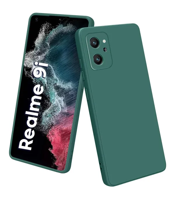 TRUEUPGRADE_Liquid_Silicone_Designed_Case_Cover_for_Realme_9i_|_Microfiber_Inside_|_360_Degree_Protection_Back_Cover_Case_for_Realme_9i_-_Green