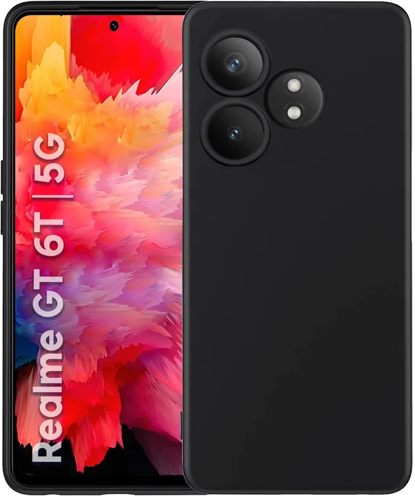 TRUEUPGRADE_Compatible_with_Realme_GT_6_|_GT_6T_5G_Back_Cover_Case,_Liquid_Silicone_Cover,_Full_Body_Protective_Cover,_Shockproof,_Slim_Phone_Cover,_Anti-Scratch_Soft_Microfiber_Lining_-_Black