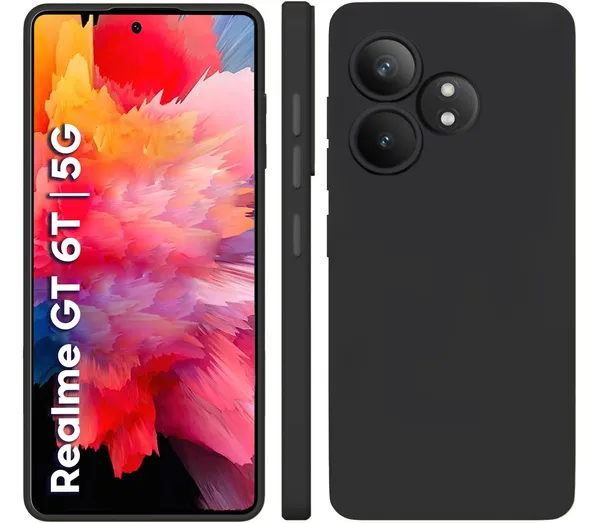 TRUEUPGRADE_Compatible_with_Realme_GT_6_|_GT_6T_5G_Back_Cover_Case,_Liquid_Silicone_Cover,_Full_Body_Protective_Cover,_Shockproof,_Slim_Phone_Cover,_Anti-Scratch_Soft_Microfiber_Lining_-_Black