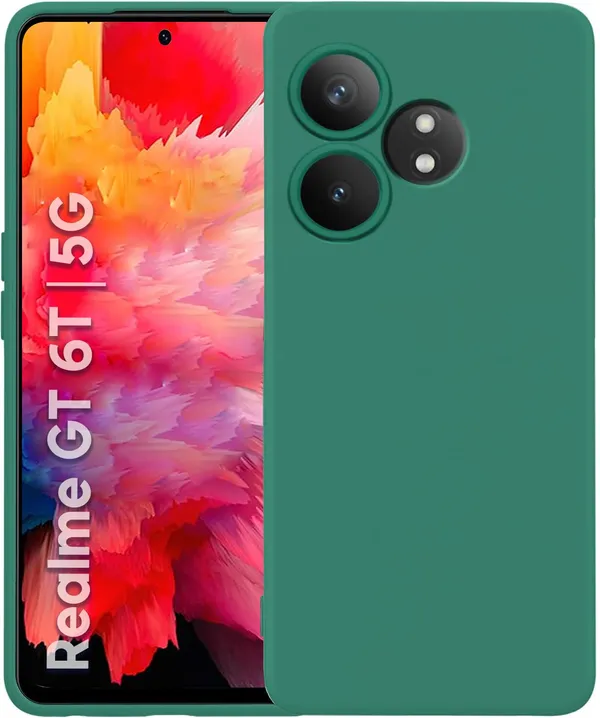 TRUEUPGRADE_Compatible_with_Realme_GT_6_|_GT_6T_5G_Back_Cover_Case,_Liquid_Silicone_Cover,_Full_Body_Protective_Cover,_Shockproof,_Slim_Phone_Cover,_Anti-Scratch_Soft_Microfiber_Lining_-_Green