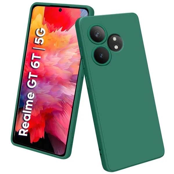 TRUEUPGRADE_Compatible_with_Realme_GT_6_|_GT_6T_5G_Back_Cover_Case,_Liquid_Silicone_Cover,_Full_Body_Protective_Cover,_Shockproof,_Slim_Phone_Cover,_Anti-Scratch_Soft_Microfiber_Lining_-_Green