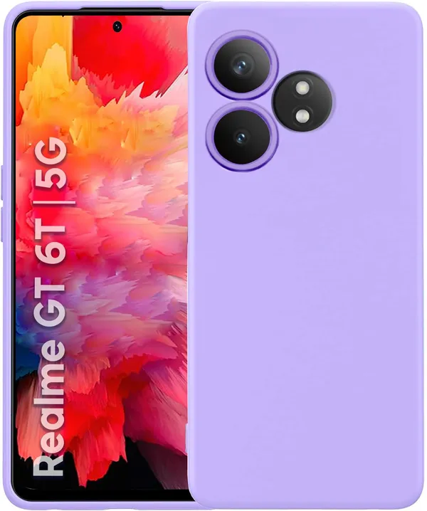 TRUEUPGRADE_Compatible_with_Realme_GT_6_|_GT_6T_5G_Back_Cover_Case,_Liquid_Silicone_Cover,_Full_Body_Protective_Cover,_Shockproof,_Slim_Phone_Cover,_Anti-Scratch_Soft_Microfiber_Lining_-_Purple