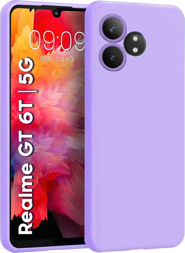 TRUEUPGRADE_Compatible_with_Realme_GT_6_|_GT_6T_5G_Back_Cover_Case,_Liquid_Silicone_Cover,_Full_Body_Protective_Cover,_Shockproof,_Slim_Phone_Cover,_Anti-Scratch_Soft_Microfiber_Lining_-_Purple