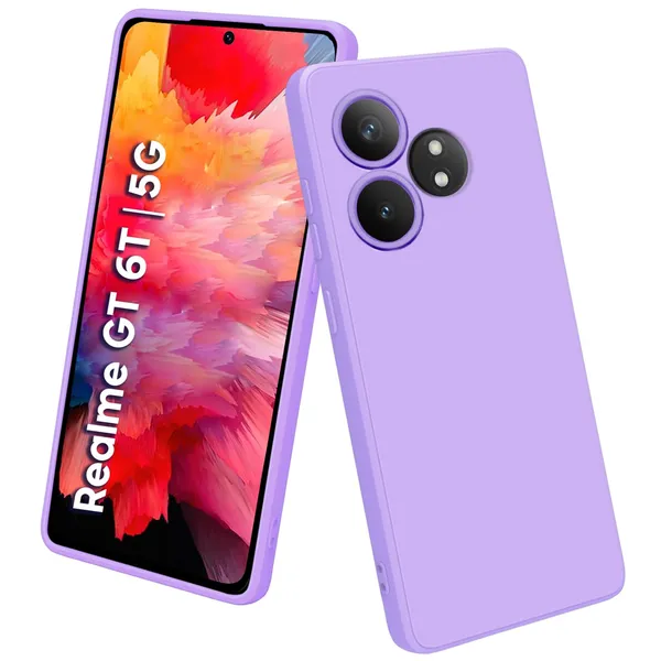 TRUEUPGRADE_Compatible_with_Realme_GT_6_|_GT_6T_5G_Back_Cover_Case,_Liquid_Silicone_Cover,_Full_Body_Protective_Cover,_Shockproof,_Slim_Phone_Cover,_Anti-Scratch_Soft_Microfiber_Lining_-_Purple