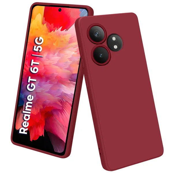 TRUEUPGRADE_Compatible_with_Realme_GT_6_|_GT_6T_5G_Back_Cover_Case,_Liquid_Silicone_Cover,_Full_Body_Protective_Cover,_Shockproof,_Slim_Phone_Cover,_Anti-Scratch_Soft_Microfiber_Lining_-_Wine