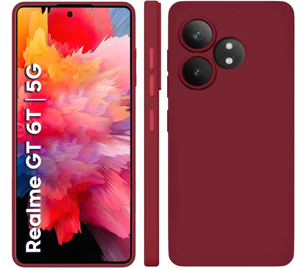 TRUEUPGRADE_Compatible_with_Realme_GT_6_|_GT_6T_5G_Back_Cover_Case,_Liquid_Silicone_Cover,_Full_Body_Protective_Cover,_Shockproof,_Slim_Phone_Cover,_Anti-Scratch_Soft_Microfiber_Lining_-_Wine