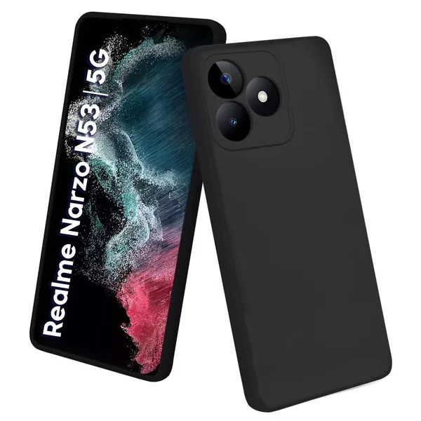 TRUEUPGRADE_Compatible_with_Realme_Narzo_N53_Cover,_Liquid_Silicone_Cover,_Full_Body_Protective_Cover,_Shockproof,_Slim_Phone_Cover,_Anti-Scratch_Soft_Microfiber_Lining_-_Black