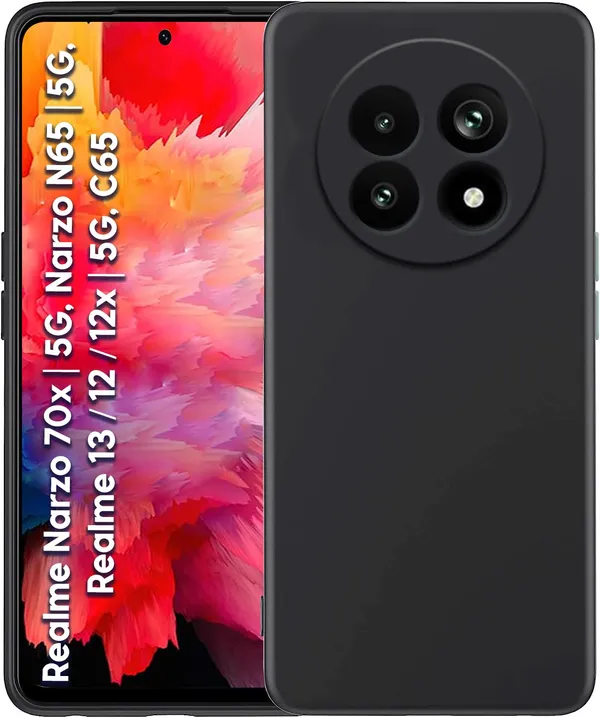 TRUEUPGRADE_Compatible_with_Realme_Narzo_70x_5G_/_N65_/_Realme_13/12_/_12X_5G_/_C65_5G_Back_Cover_Case,_Liquid_Silicone_Cover,_Shockproof,_Anti-Scratch_Soft_Microfiber_Lining_-_Black