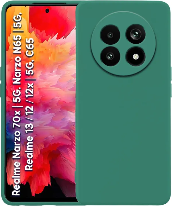 TRUEUPGRADE_Compatible_with_Realme_Narzo_70x_5G_/_N65_/_Realme_13/12_/_12X_5G_/_C65_5G_Back_Cover_Case,_Liquid_Silicone_Cover,_Shockproof,_Anti-Scratch_Soft_Microfiber_Lining_-_Green