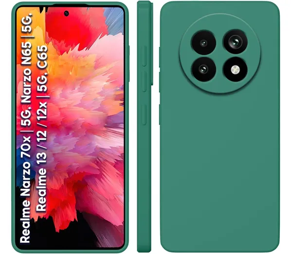 TRUEUPGRADE_Compatible_with_Realme_Narzo_70x_5G_/_N65_/_Realme_13/12_/_12X_5G_/_C65_5G_Back_Cover_Case,_Liquid_Silicone_Cover,_Shockproof,_Anti-Scratch_Soft_Microfiber_Lining_-_Green