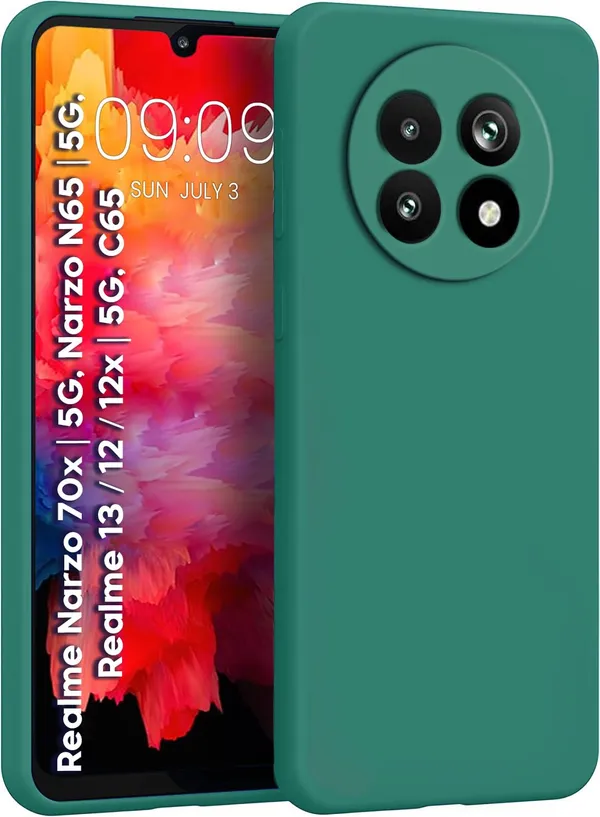 TRUEUPGRADE_Compatible_with_Realme_Narzo_70x_5G_/_N65_/_Realme_13/12_/_12X_5G_/_C65_5G_Back_Cover_Case,_Liquid_Silicone_Cover,_Shockproof,_Anti-Scratch_Soft_Microfiber_Lining_-_Green