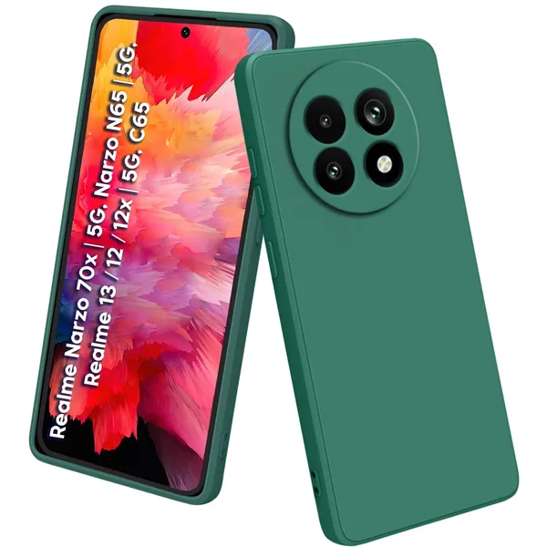 TRUEUPGRADE_Compatible_with_Realme_Narzo_70x_5G_/_N65_/_Realme_13/12_/_12X_5G_/_C65_5G_Back_Cover_Case,_Liquid_Silicone_Cover,_Shockproof,_Anti-Scratch_Soft_Microfiber_Lining_-_Green
