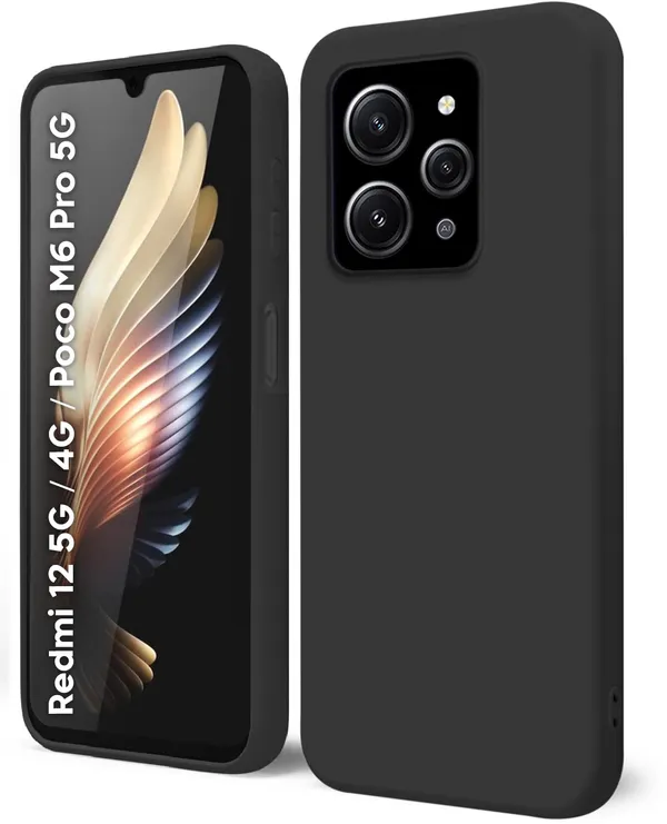 Mi_Redmi_12_5G_|_4G_|_Poco_M6_Pro_5G_Black_Silicone_Protective_Back_Case_Cover