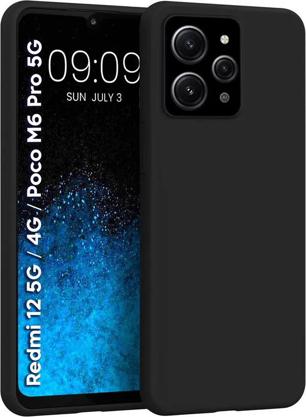 Mi_Redmi_12_5G_|_4G_|_Poco_M6_Pro_5G_Black_Silicone_Protective_Back_Case_Cover