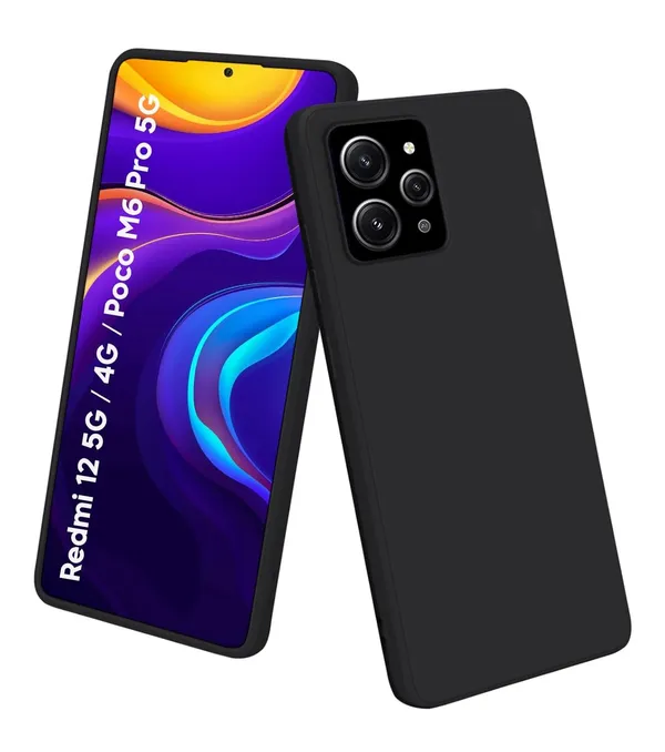 Mi_Redmi_12_5G_|_4G_|_Poco_M6_Pro_5G_Black_Silicone_Protective_Back_Case_Cover