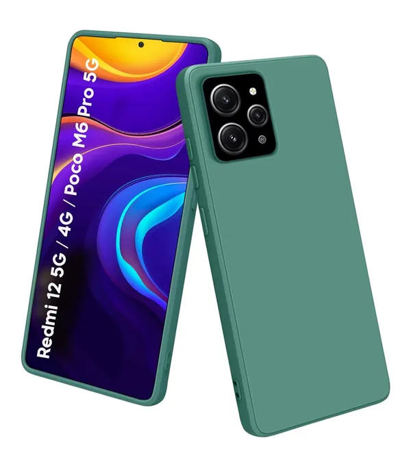 TRUEUPGRADE_Compatible_with_Mi_Redmi_12_5G_/_4G_/_Poco_M6_Pro_5G_Cover,_Liquid_Silicone_Cover,_Full_Body_Protective_Cover,_Shockproof,_Slim_Phone_Cover,_Anti-Scratch_Soft_Microfiber_Lining_-_Green